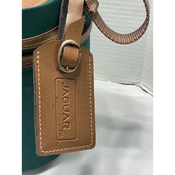 Jaguar Vintage Travel Vanity Case Forest Green Canvas Makeup Train Bag Brown Tri - Picture 9 of 13